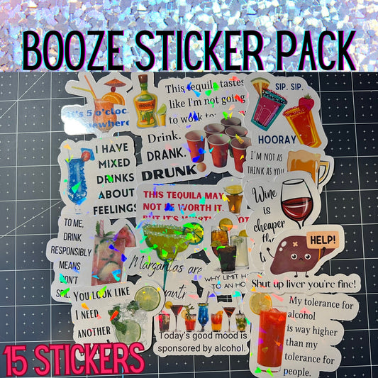Booze Sticker Pack Adult Sticker Pack Holographic Stickers Alcohol Sticker Pack Stickers for Gift Funny Alochol Pack