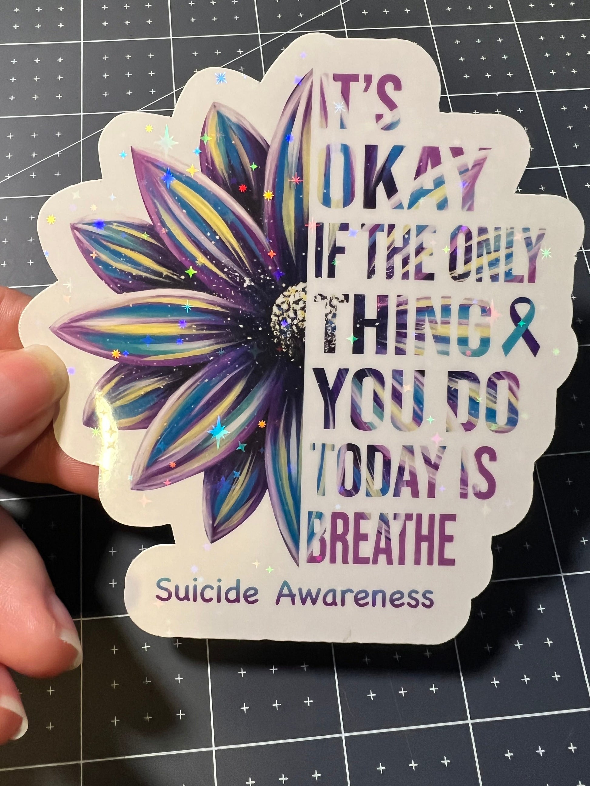 Holographic Waterproof Suicide Awareness Sticker Suicide Prevention Sticker Just Breathe Sticker Gift for Friend Gift for Depression